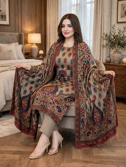 🔥 KALAMKARI PASHMINA 3PC 🔥