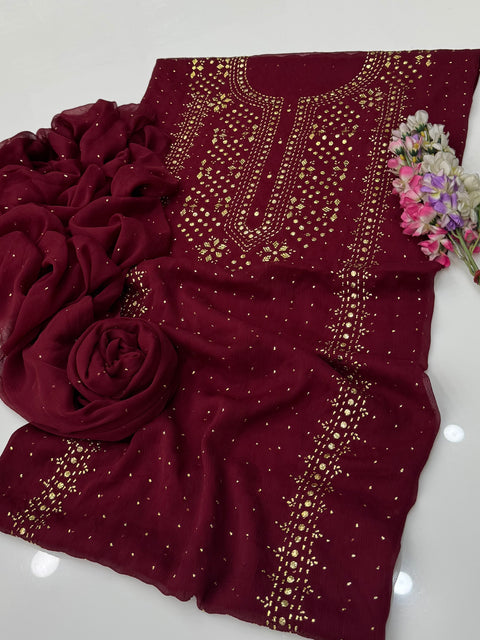 Indian Golden Mukesh Work Chiffion 2 Pc Dress 👗