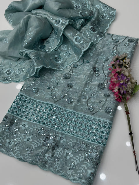 Beautiful Sheesha Silk Sequence & Boring Cut Work 2 Pc Dress 👗