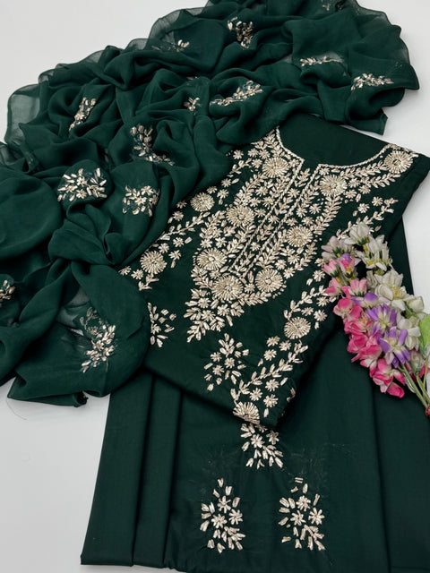Handmade LCD Goota Kinari Embroidery 🧵 Pure Lawn 3 Pc 👗