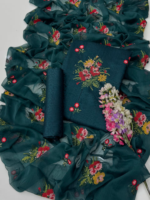 Unique Handmade Style Cross Stitch And Sequence Embroidery 3 Pc Dress 👗
