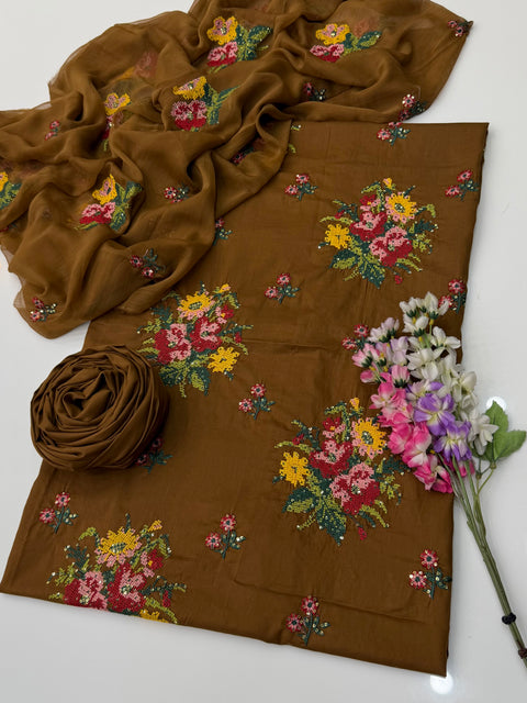 💕 Cross Stitch Sequence Embroidery 🧵Lawn 3 PC Dress 👗