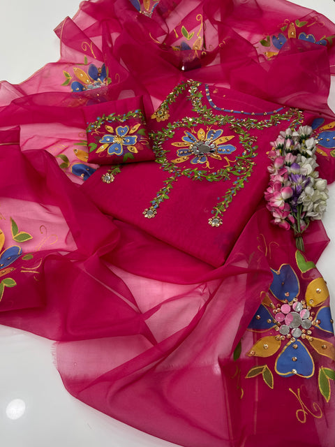 Beautiful Handmade Beads Ada Work With Painted 🎨 Mirror Work 2 PC Dress 👗