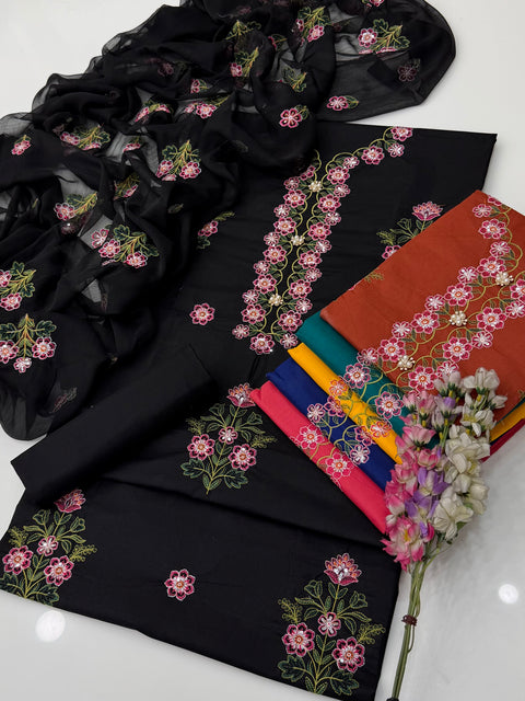🔥 Elegant Boutique Fancy Cross Stitch Sequence Cotton Lawn 3 PC Suit 👗
