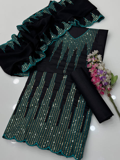 💕 Fancy Sequence Embroidery 🧵 Cotton Lawn 3 PC Dress 👗