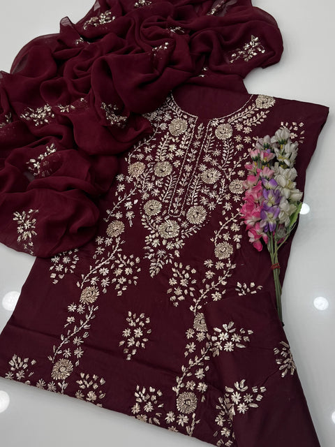 Handmade LCD Goota Kinari Embroidery 🧵 Pure Lawn 3 Pc 👗