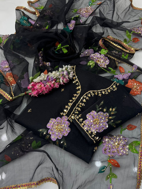 Handwork Stones And Beads Work Oil Painted 🎨 Organza 2 Pc Dress 👗