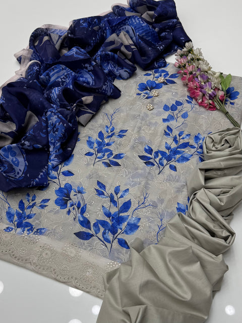 Boring Chikankari Embroidery 🧵 Daman Digital Printed Pure Lawn 3 Pc Dress 👗