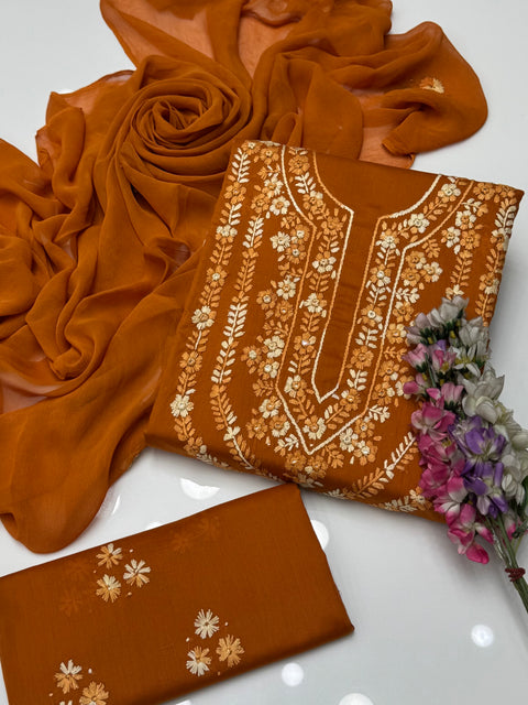 💕 Shop The Latest Styles Handmade Pakka Tanka Thread 🧵 Embroidery Lawn 3 Pc 👗