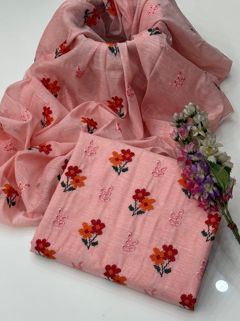 Beautiful Cross Stitch Embroidery 🧵 With Chikankati Boring Work Paper Cotton 2 Pc Dress 👗
