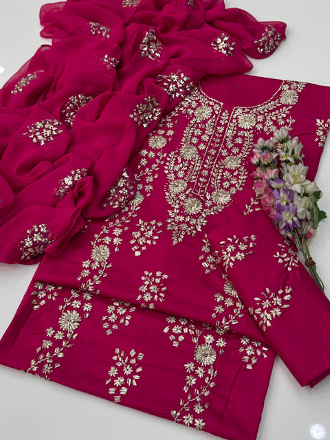 Handmade LCD Goota Kinari Embroidery 🧵 Pure Lawn 3 Pc 👗