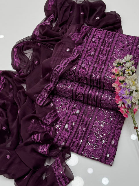 Fancy Chikankari And Sequence Work Embroidery 🧵 Soft Chiffion 2 Pc Dress 👗