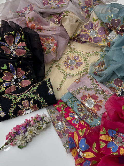 Beautiful Handmade Beads Ada Work With Painted 🎨 Mirror Work 2 PC Dress 👗