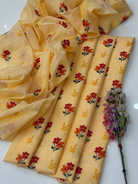 Beautiful Cross Stitch Embroidery 🧵 With Chikankati Boring Work Paper Cotton 2 Pc Dress 👗