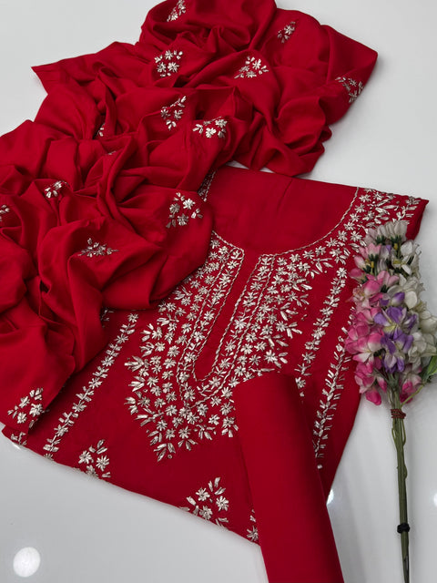 Handmade LCD Goota Kinari Embroidery 🧵 Linen 3 Pc Dress 👗