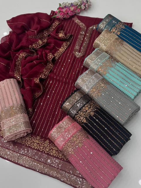 Fancy Sequence & Zaari Tilla Embroidery Soft Chiffion 2 PC Dress 👗