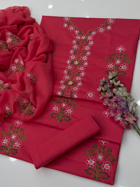 🔥 Elegant Boutique Fancy Cross Stitch Sequence Cotton Lawn 3 PC Suit 👗