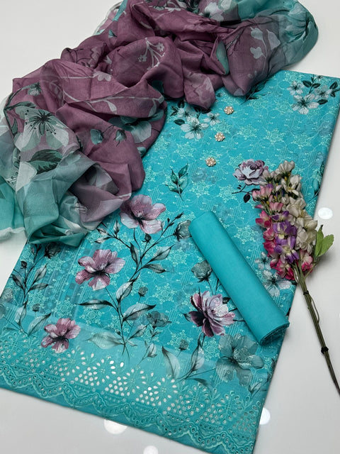 Boring Chikankari Embroidery 🧵 Daman Digital Printed Pure Lawn 3 Pc Dress 👗