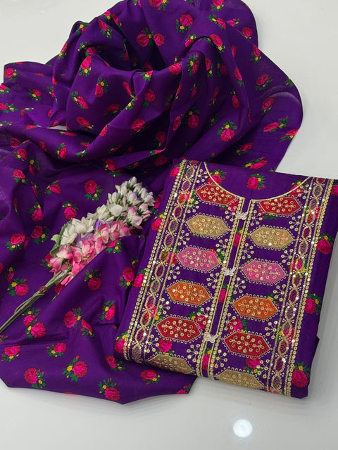 🔥 Winter’s Beautiful Embroidered Galla Daman Digital Printed 2 PC Dress