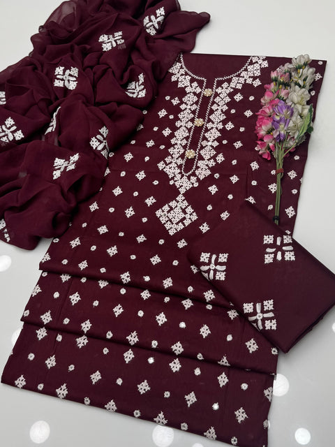 Handmade Sindhi Sheesha Embroidery 🧵 Pure Lawn 3 Pc 👗