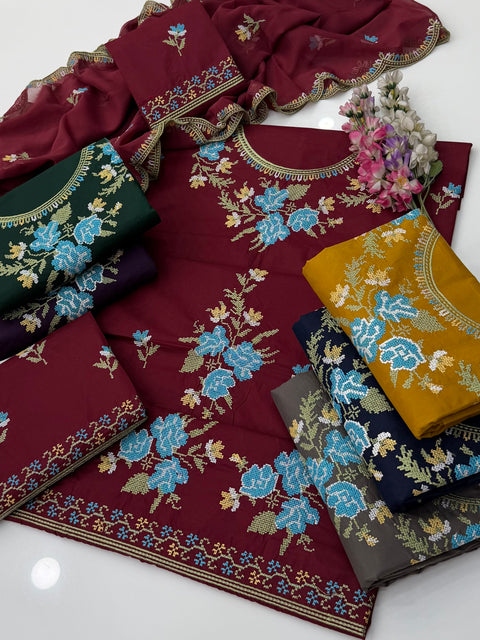 💕 Beautiful Handmade Style Cross Stitch Embroidery 3 Pc Dress 👗