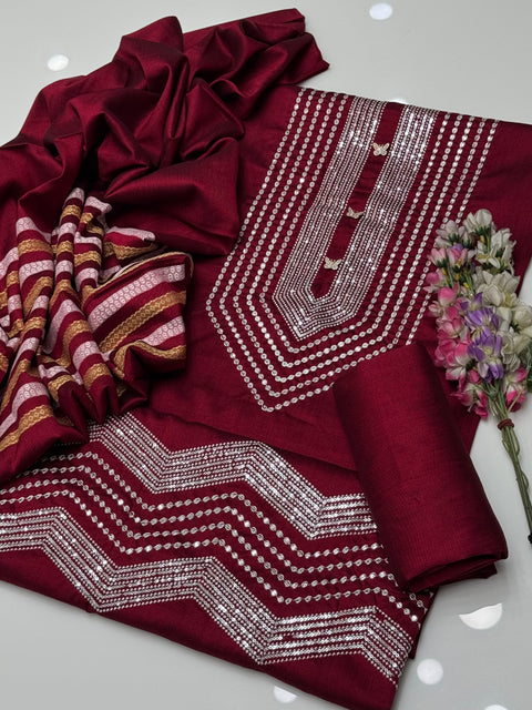 🔥 #WINTER’s Boutique Style Fancy Sequence Embroidery Soosi 3 PC Dress 👗