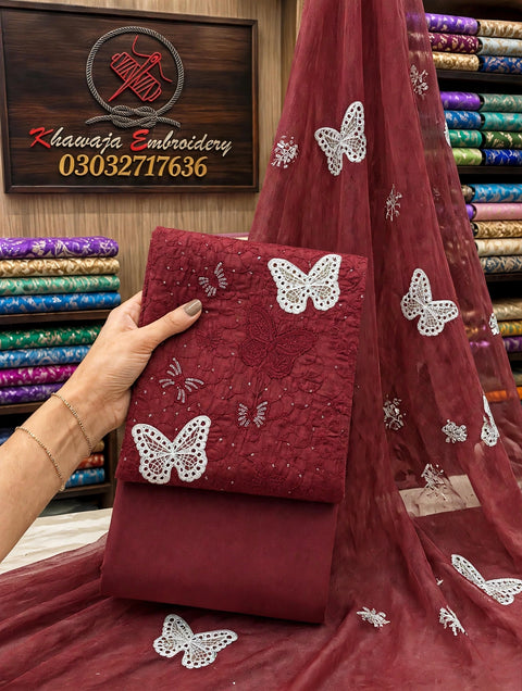 💕 #CHIKANKARI Maria.b Butterfly 🦋 Shiffile Chikankari Embroidery 🧵 Lawn 3 PC Dress 👗