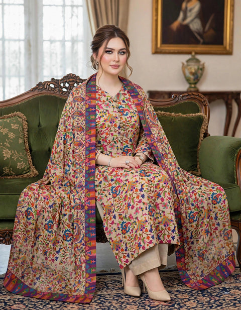 🔥KALAMKARI PASHMINA 3PC 🔥