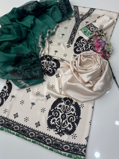 💕 Zainab Chottani Brand Digital Printed Shamooz Silk 3 PC Dress