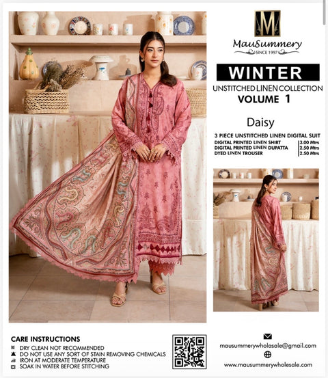 🔥 💯% Original Mausummery Brand Digital Printed Linen 3 Pc Dress 👗