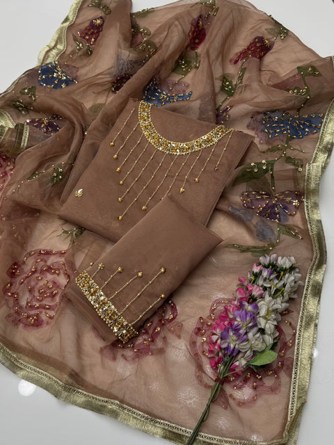 🔥 #Fancy Handwork Painted 🎨 Oragnza Shirt & Duppata 2 Pc 🔥