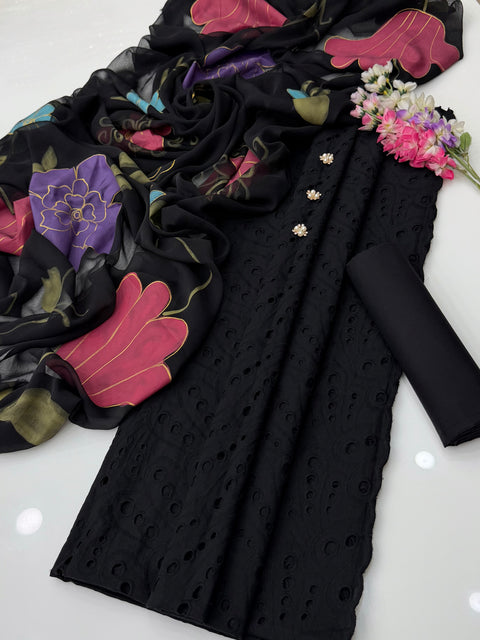 💕 #BLACK #CHIKANKARI 3PC 💕