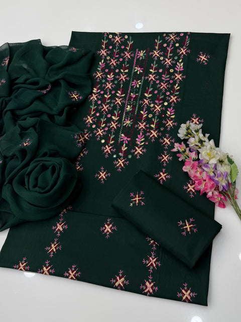💕 Handmade Traditional Multi Pakka Tanka Thread Embroidery 🧵 Pure Lawn 3 Pc Dress 👗