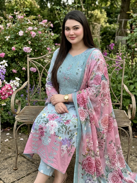 💕 ONLY 2650/-PKR CHIKANKARI LAWN 3 PC 💕