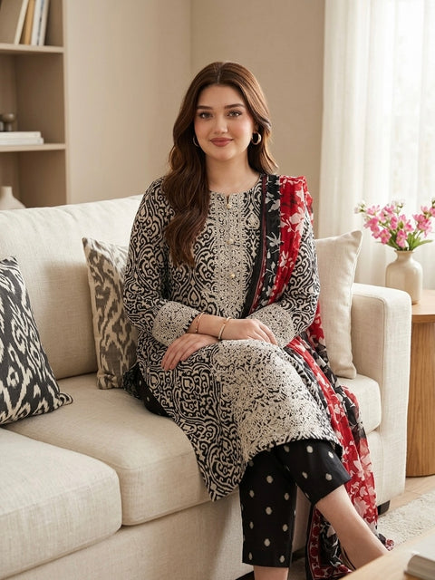 🔥 Beautiful Boutique Style Chikankari Embroidery 🧵 Digital Printed Pure Lawn 3 PC Dress 👗