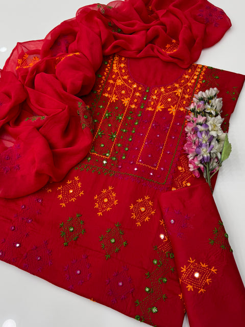 Handmade Afghani Pasham Embroidery 🧵 Lawn 3 Pc Dress 👗