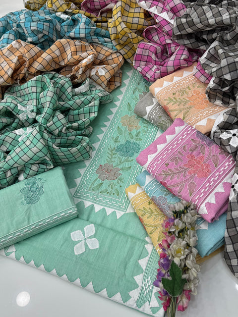 Beautiful Handmade Kacha Tanka & Tarkashi Work With Applique Ralli Work 3 Pc Dress 👗