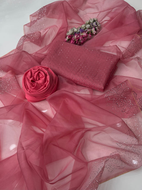 Beautiful Stone Work Pure Organza Allover 3 Pc Dress 👗