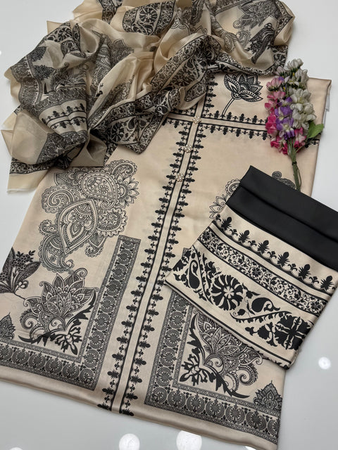 💕 Digital Printed Premium Shamooz Silk 3 Pc Dress 👗