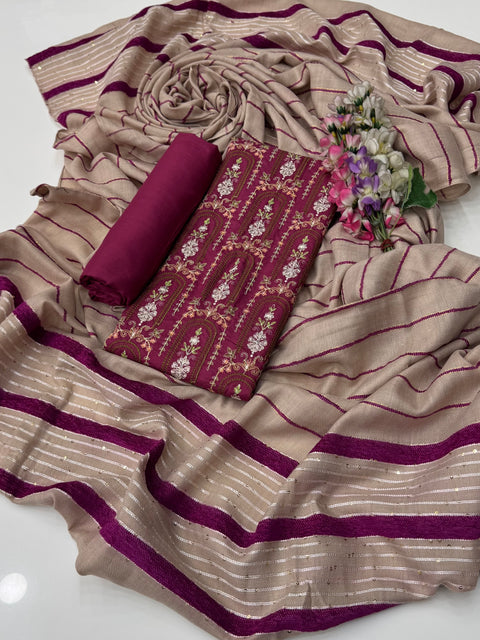 Beautiful & Elegant Style Dhanak Marina Bareeze Embroidered 3 PC Dress 👗