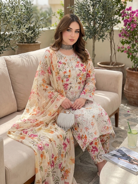 💕 ONLY 2650/-PKR #CHIKANKARI LAWN 3Pc Dress 💕