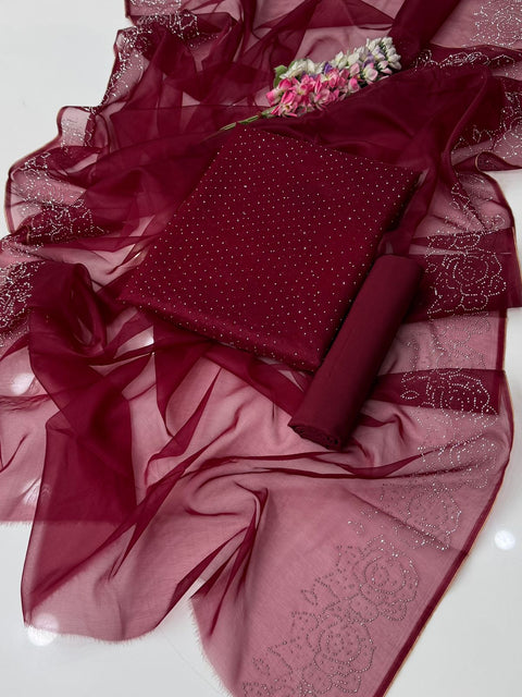 Party Wear Beautiful Stone Work Pure Organza Allover 3 Pc 👗