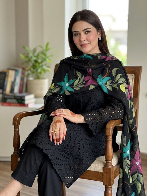 💕 #BLACK #CHIKANKARI 3PC 💕