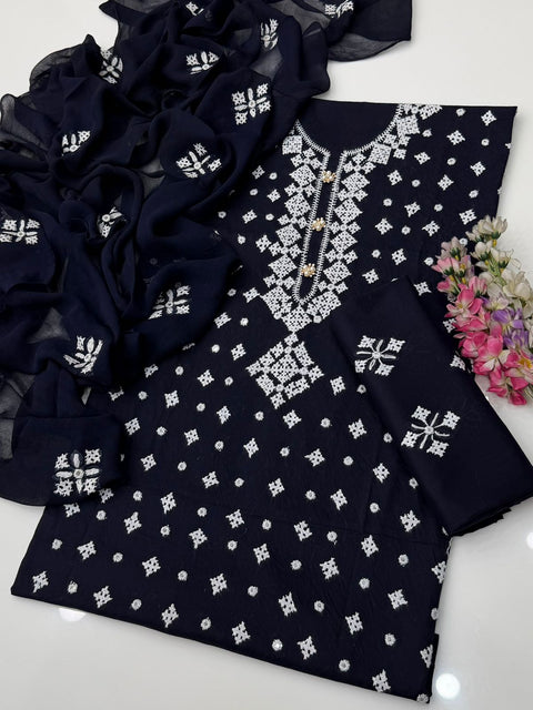 🔥 Handmade Sindhi Tanka Embroidery 🧵 With Sheesha Work Pure Lawn 3 Pc Dress 👗