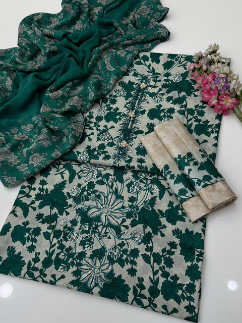 🔥 Beautiful Boutique Style Chikankari Embroidery 🧵 Digital Printed Pure Lawn 3 PC Dress 👗