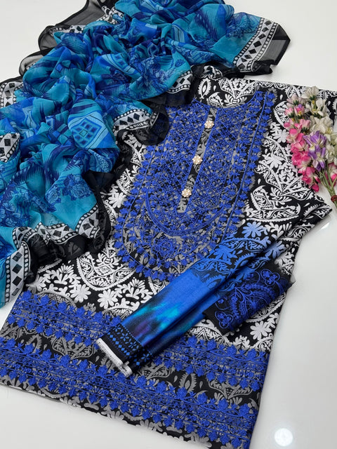 💕 Branded Luxury Pure Lawn With Embroidered Patches 3 Pc 👗