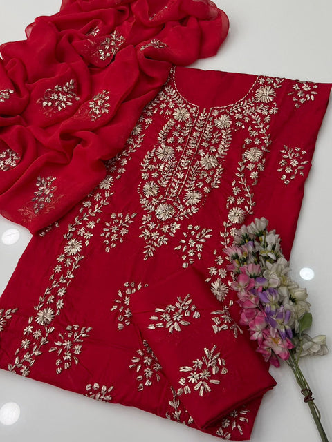 💕 Handmade Traditional Goota Kinari Work Embroidery 🧵 Pure Lawn 3 Pc Dress 👗