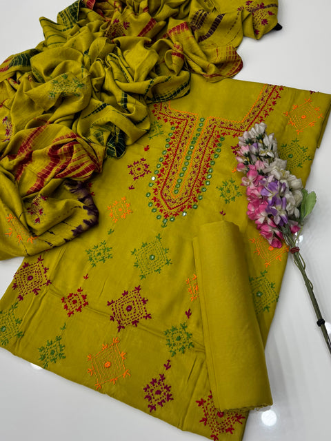 Handmade Afghani Pasham Embroidery With Sheesha Work Linen 3 Pc Dress 👗
