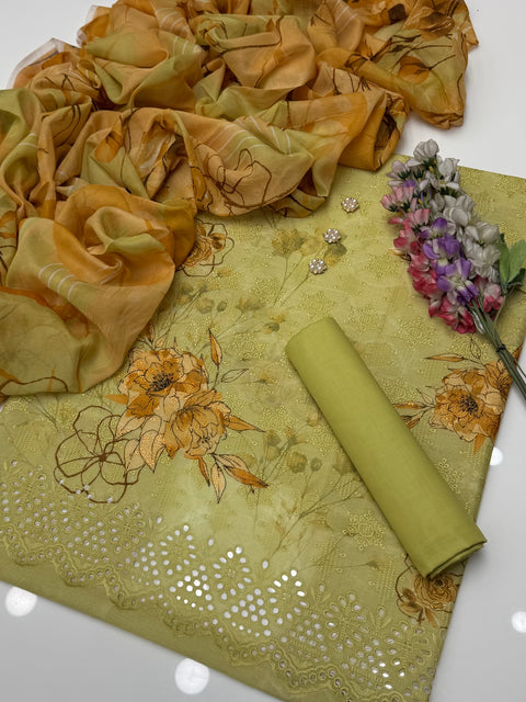 Boring Chikankari Embroidery 🧵 Daman Digital Printed Pure Lawn 3 Pc Dress 👗