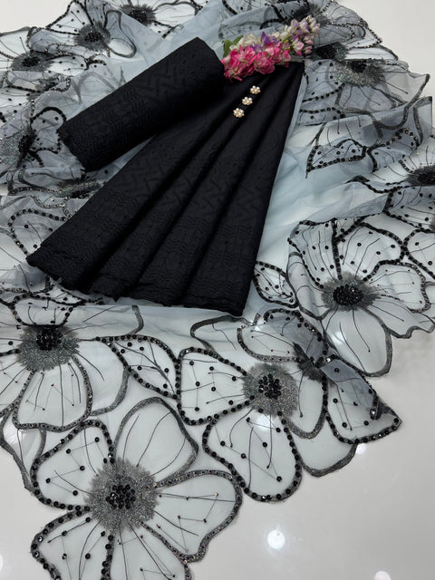 Shiffile Chikankari Embroidery 🧵 Cotton Lawn With Fancy Oil Paint 🎨 Duppata 3 Pc 👗
